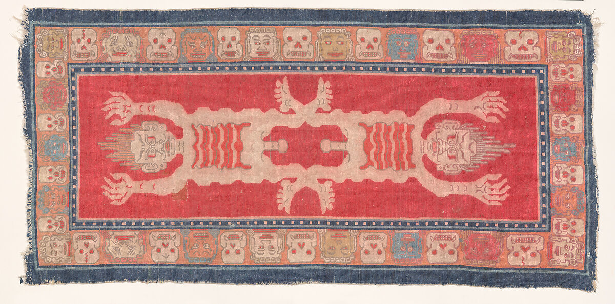 Tantric Rug with Two Flayed Male Figures, Wool, cotton, and dye, Tibet