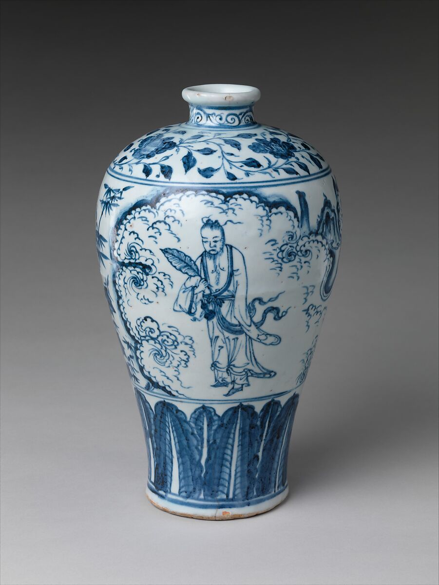 Vase in Meiping Shape with Daoist Immortal Zhongli Quan, Porcelain painted with cobalt blue under transparent glaze (Jingdezhen ware), China 