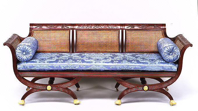 Sofa, Attributed to Duncan Phyfe (American (born Scotland), near Lock Fannich, Ross-Shire, Scotland 1768/1770–1854 New York), Mahogany, tulip poplar, cane, gilded brass, American