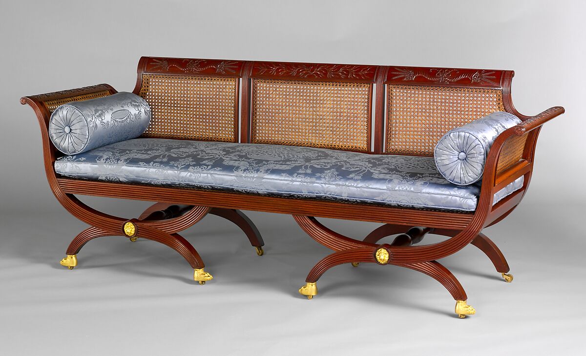 Sofa, Attributed to Duncan Phyfe (American (born Scotland), near Lock Fannich, Ross-Shire, Scotland 1768/1770–1854 New York), Mahogany, tulip poplar, cane, gilded brass, American