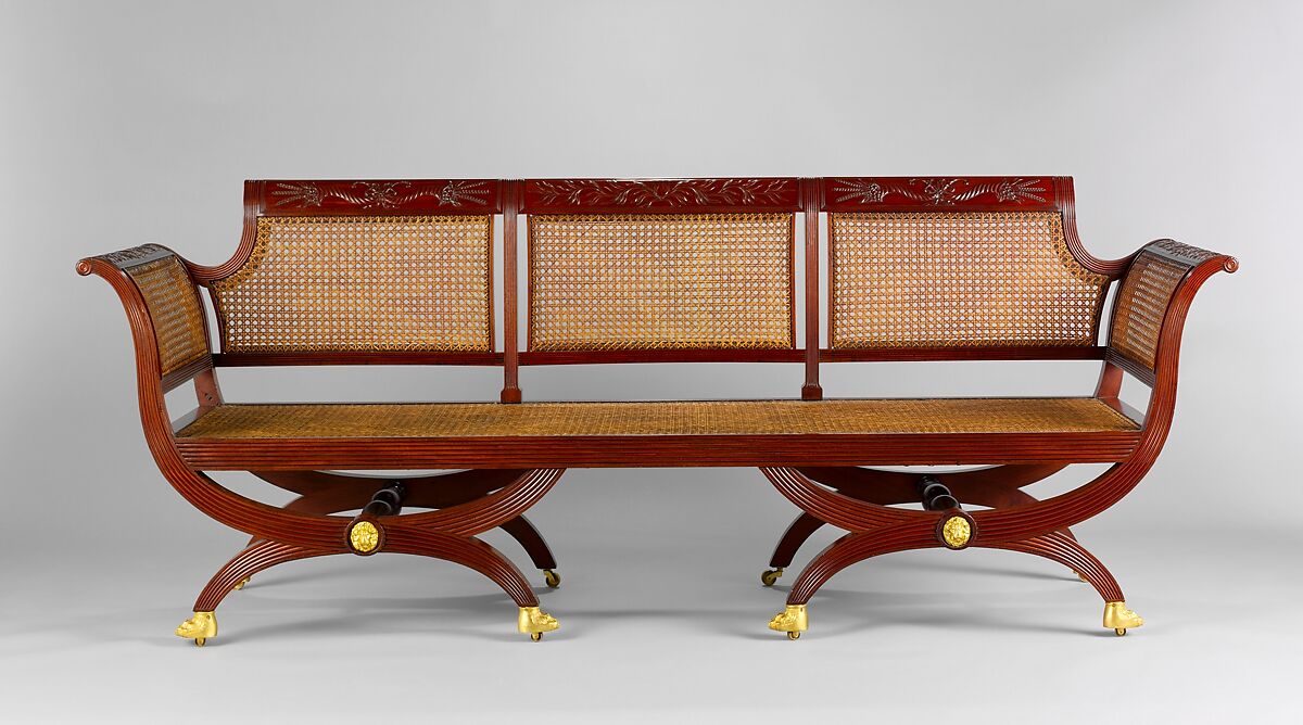 Sofa, Attributed to Duncan Phyfe (American (born Scotland), near Lock Fannich, Ross-Shire, Scotland 1768/1770–1854 New York), Mahogany, tulip poplar, cane, gilded brass, American