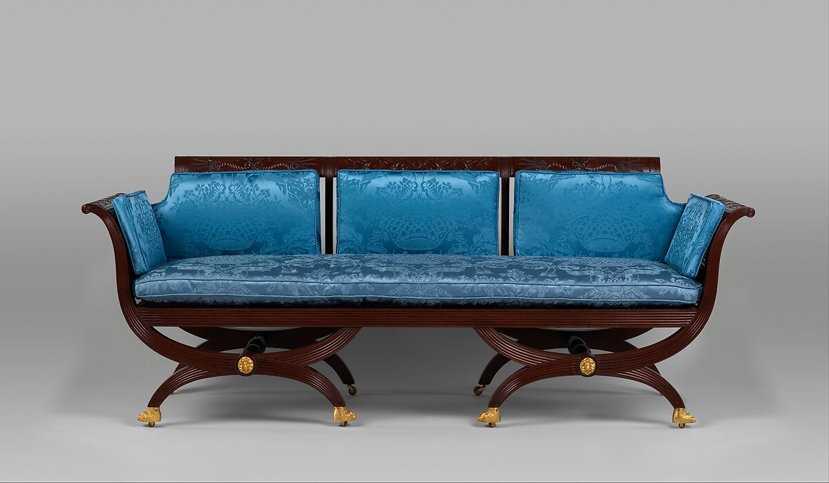Sofa, Attributed to Duncan Phyfe (American (born Scotland), near Lock Fannich, Ross-Shire, Scotland 1768/1770–1854 New York), Mahogany, tulip poplar, cane, gilded brass, American