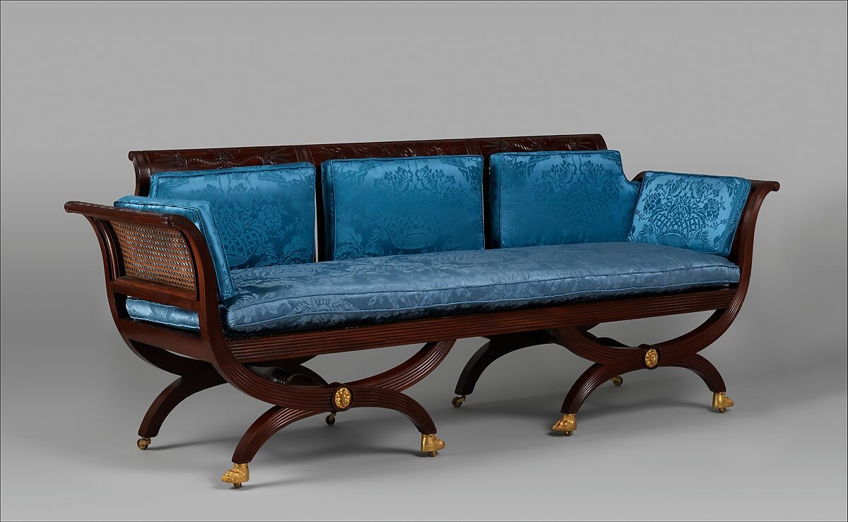 Sofa, Attributed to Duncan Phyfe (American (born Scotland), near Lock Fannich, Ross-Shire, Scotland 1768/1770–1854 New York), Mahogany, tulip poplar, cane, gilded brass, American