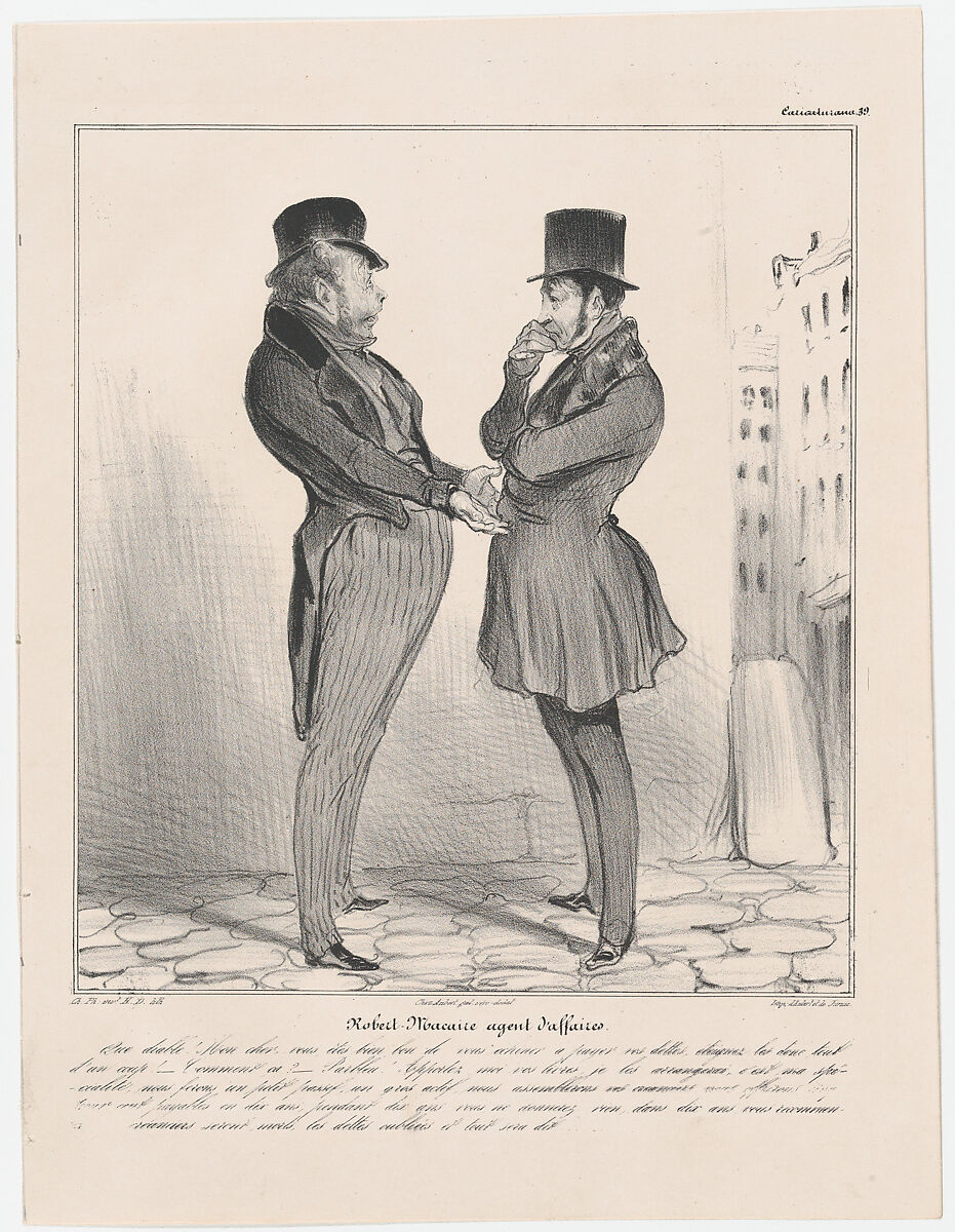 Plate 39: Robert Macaire business agent, from 'Caricaturana,' published in Les Robert Macaires, Honoré Daumier (French, Marseilles 1808–1879 Valmondois), Lithograph on wove paper; second state of two (Delteil) 
