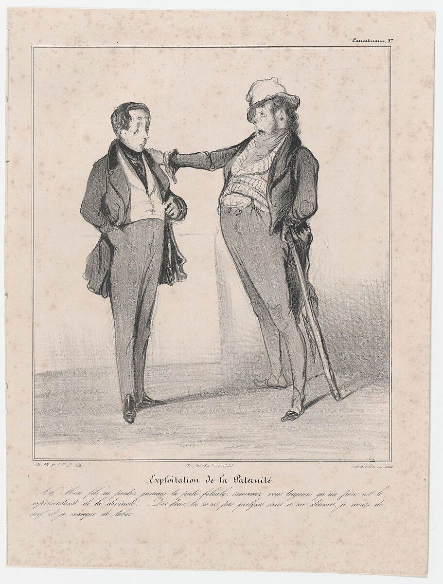 Plate 37: Exploitation of paternity, from 'Caricaturana,' published in Les Robert Macaires, Honoré Daumier (French, Marseilles 1808–1879 Valmondois), Lithograph on wove paper; second state of two (Delteil) 