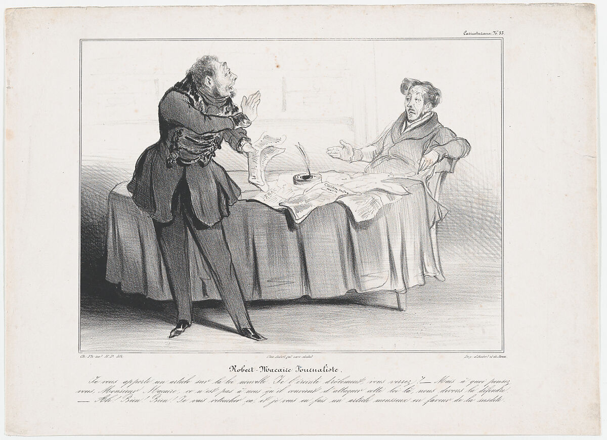 Plate 33: Robert Macaire journalist, from 'Caricaturana,' published in Les Robert Macaires, Honoré Daumier (French, Marseilles 1808–1879 Valmondois), Lithograph on wove paper; second state of two (Delteil) 