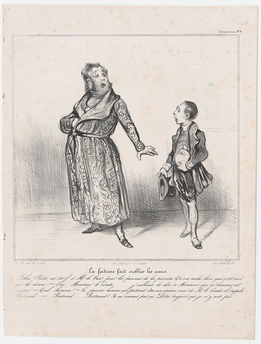 Plate 31: Fortune makes one forget one's friends, from 'Caricaturana,' published in Les Robert Macaires, Honoré Daumier (French, Marseilles 1808–1879 Valmondois), Lithograph on wove paper; third state of three (Delteil) 