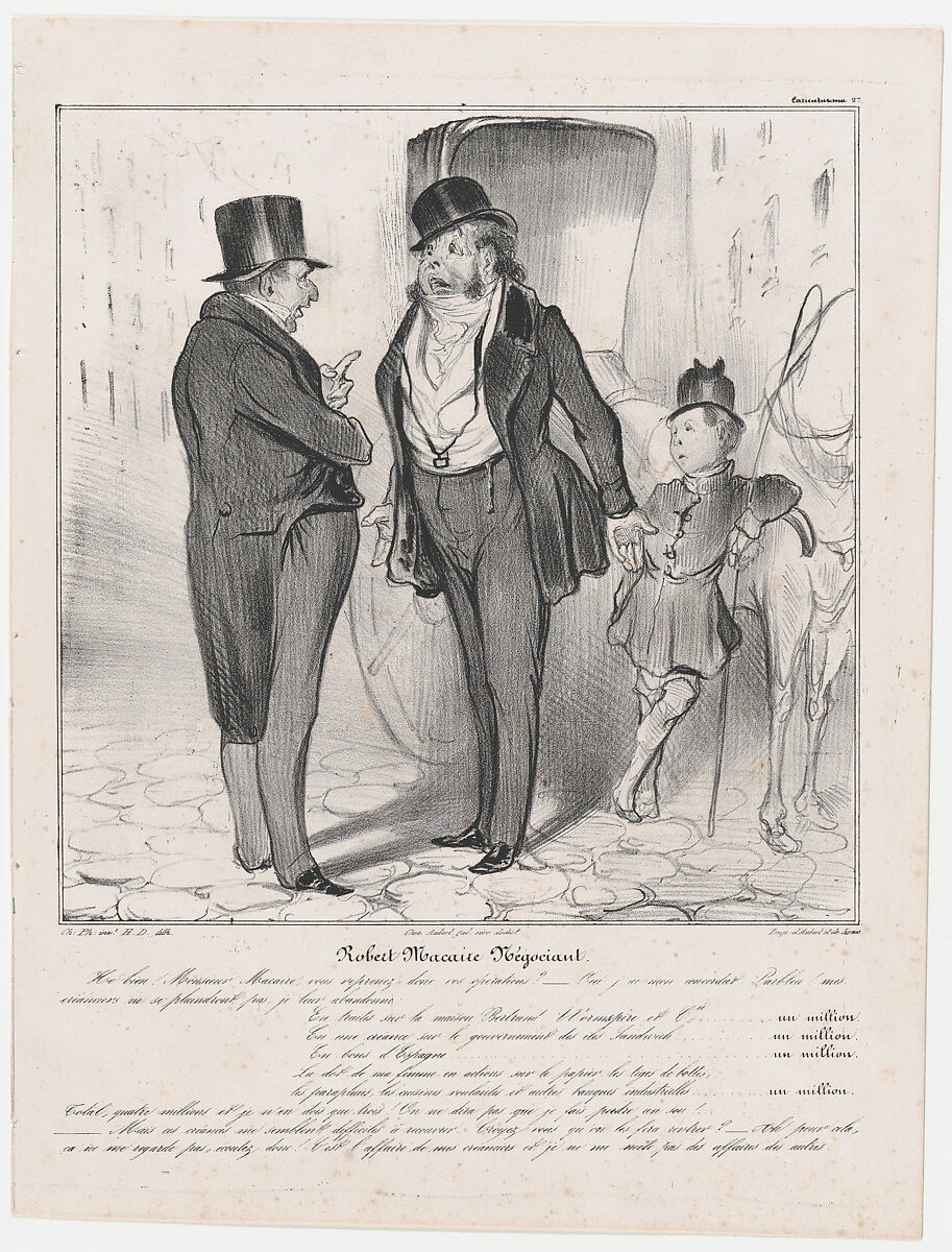 Plate 27: Robert Macaire, merchant, from 'Caricaturana,' published in Les Robert Macaires, Honoré Daumier (French, Marseilles 1808–1879 Valmondois), Lithograph on wove paper; second state of two (Delteil) 