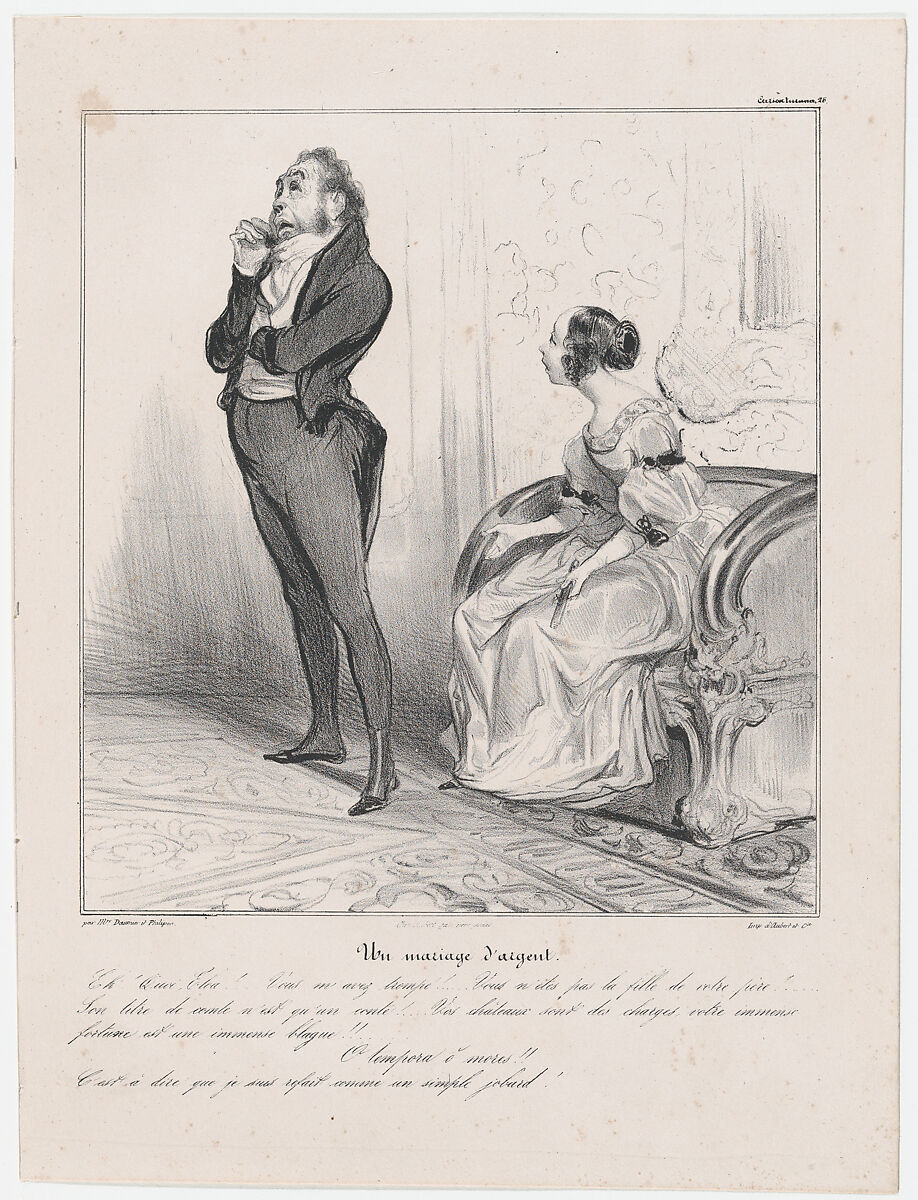 Plate 26: Marriage of convenience, from 'Caricaturana,' published in Les Robert Macaires, Honoré Daumier (French, Marseilles 1808–1879 Valmondois), Lithograph on wove paper; second state of two (Delteil) 