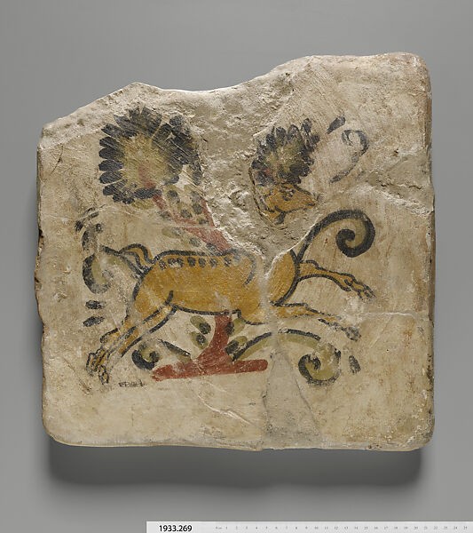 Tile with running gazelle (?), Clay, painted plaster 