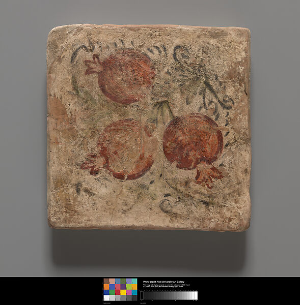 Tile with three pomegranates, Clay, painted plaster 