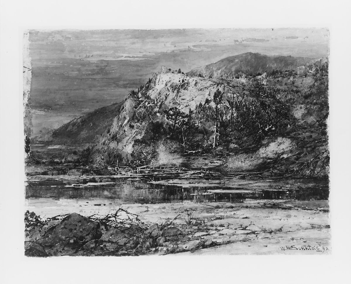 Landscape with Rocky Hills and Stream, William Louis Sonntag (1822–1900), Gouache and watercolor on off-white wove paper, American