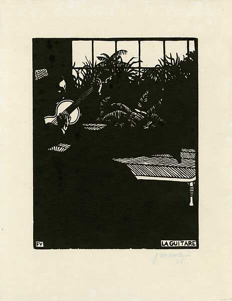 The Guitar, Musical Instruments V (La Guitare, Instruments de Musique V), Félix Vallotton (Swiss, Lausanne 1865–1925 Paris), Woodcut, block 