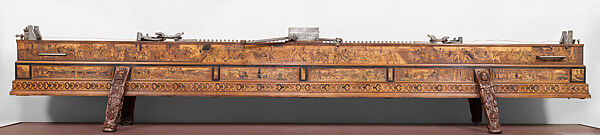 Wire Drawing Bench of the Saxon Electors, Leonhard Danner (German, 1507–1585), Wood: ebony, olive, padouk, alder, walnut, burr alder, burr yew, hornbeam, oak, barberry, maple, beech, holly, larch, fruitwood, coconut, ash, palm, burr elm, plum, pear, burr walnut, limewood, greenwood;  niello on metal alloy., German, Nuremberg 