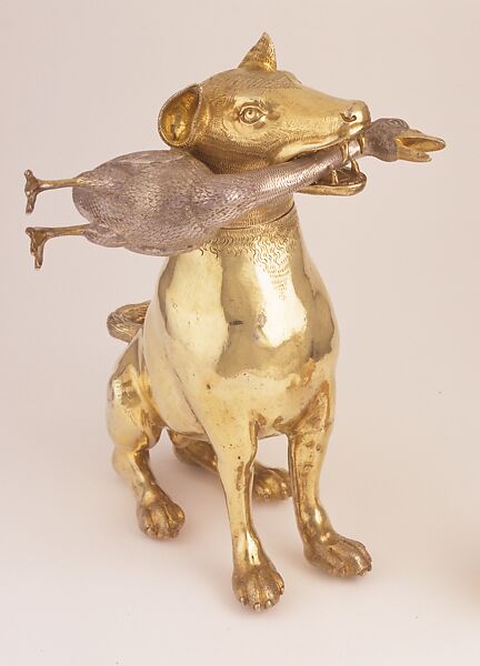 Welcome Cup in the Form of a Fox Holding a Goose, Paulus Tullner (active 1553 (master)–1596), Silver (partially gilded), German, Nuremberg 