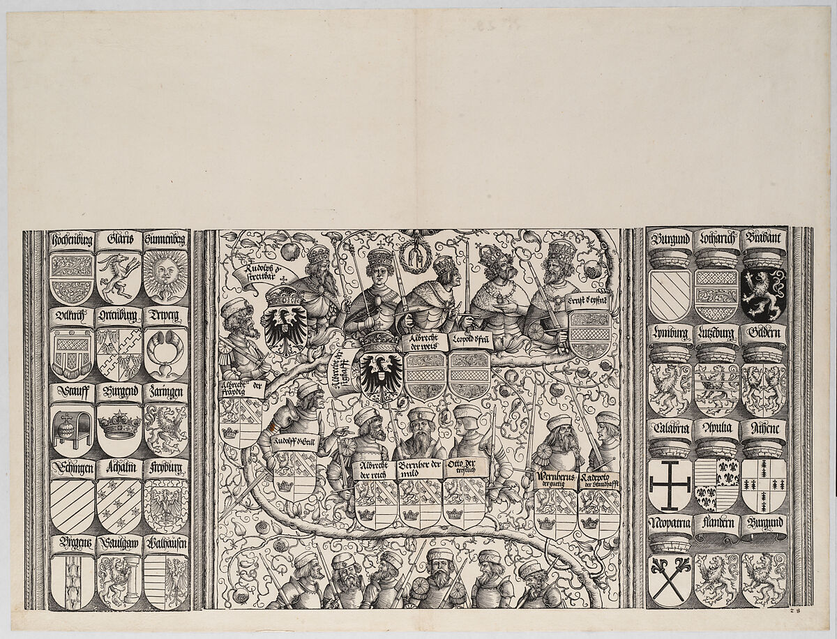 The Middle Portion of the Genealogy of Maximilian, from the Arch of Honor, proof, dated 1515, printed 1517-18, Hans Springinklee (German, ca. 1495–after 1522), Woodcut and letterpress 