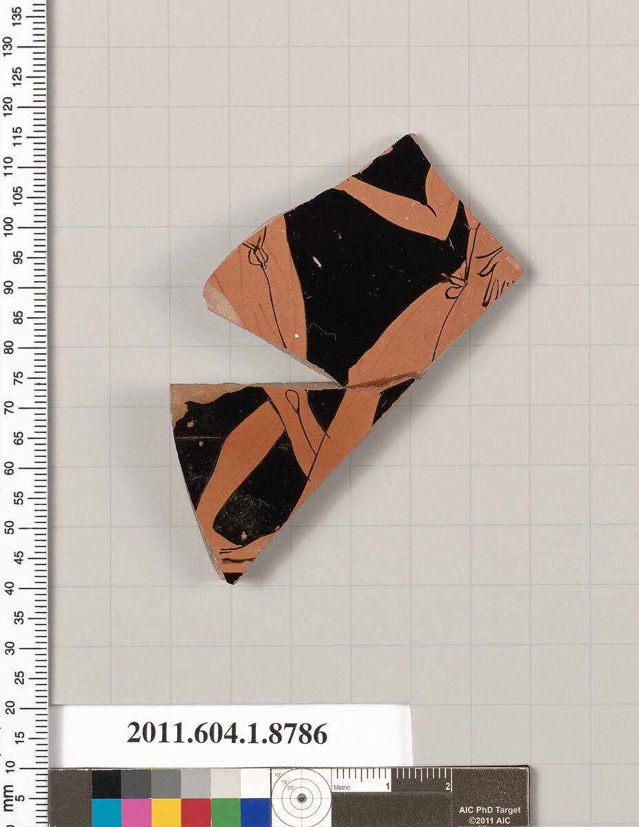 Terracotta fragment of a kylix (drinking cup), Terracotta, Greek, Attic