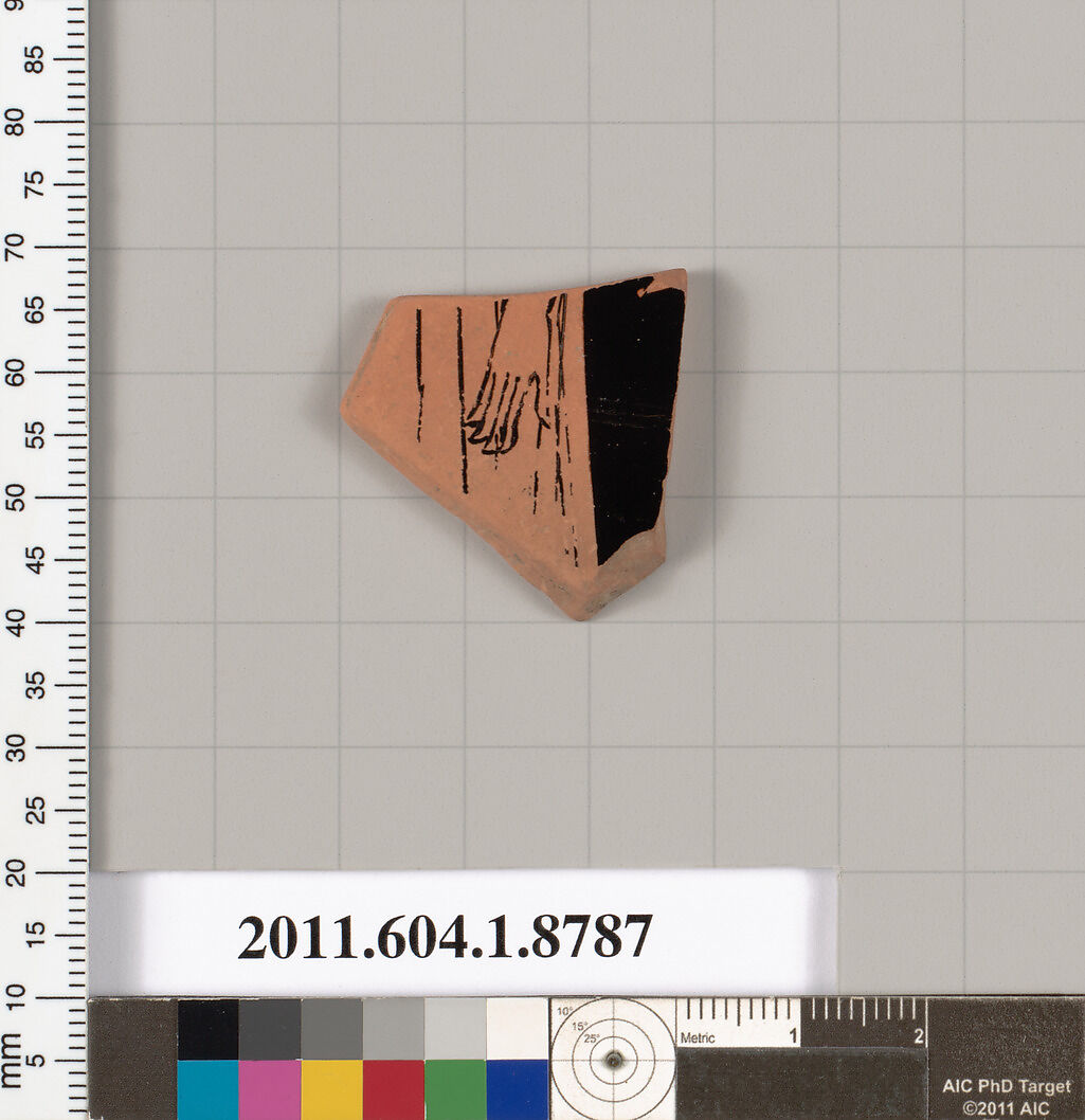 Terracotta fragment of a kylix (drinking cup), Terracotta, Greek, Attic