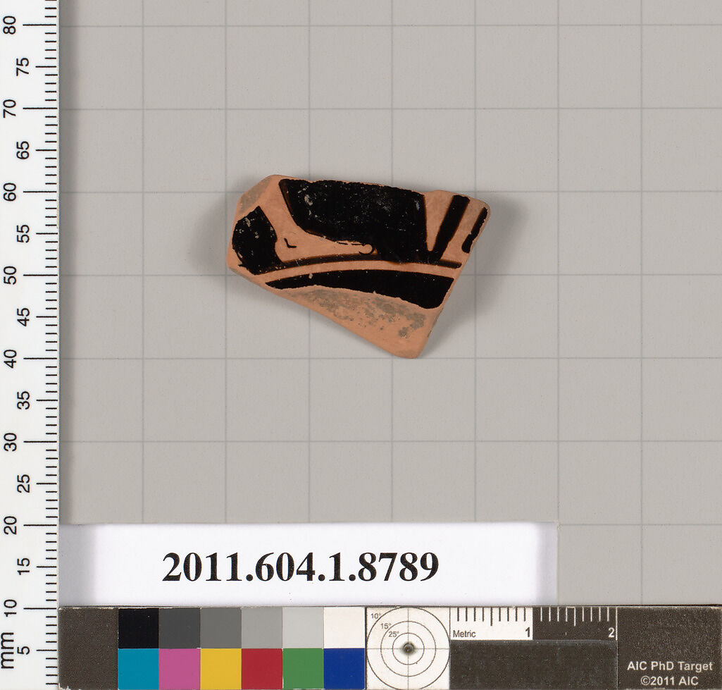 Terracotta fragment of a kylix (drinking cup), Terracotta, Greek, Attic