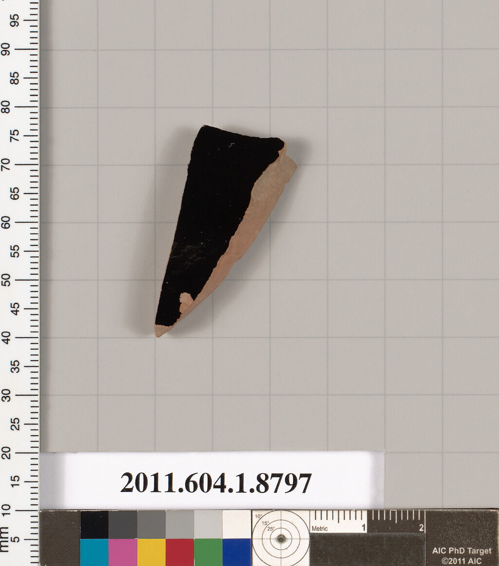 Terracotta fragment of a kylix (drinking cup), Terracotta, Greek, Attic