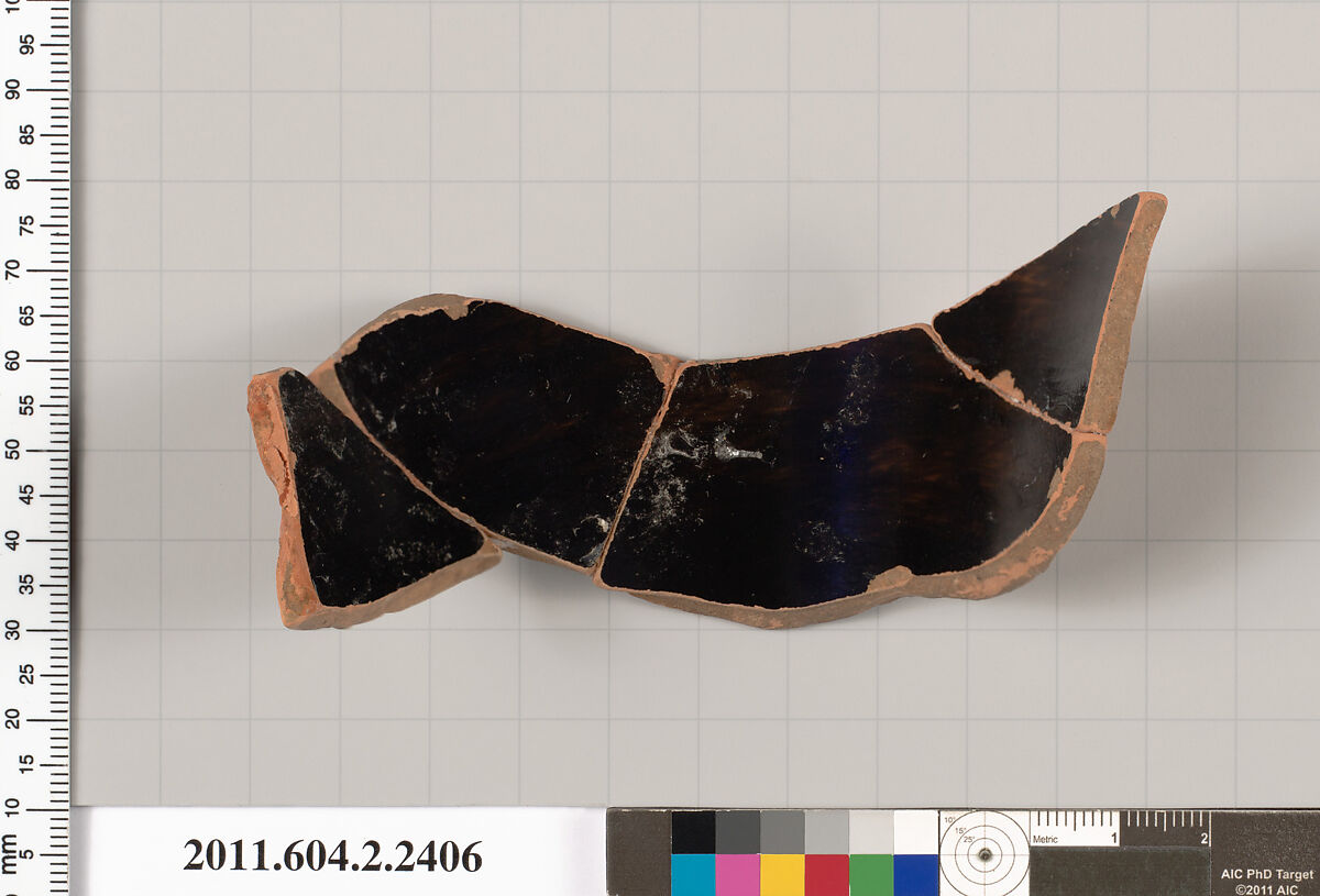 Terracotta fragment of a head kantharos (drinking cup with high handles)?, Terracotta, Greek, Attic