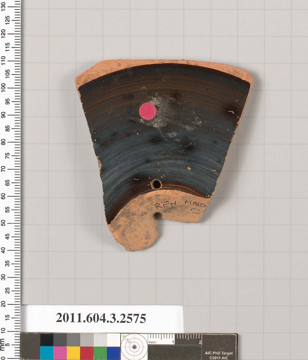 Terracotta fragment of a Little Master cup (drinking cup), Terracotta, Greek, Attic