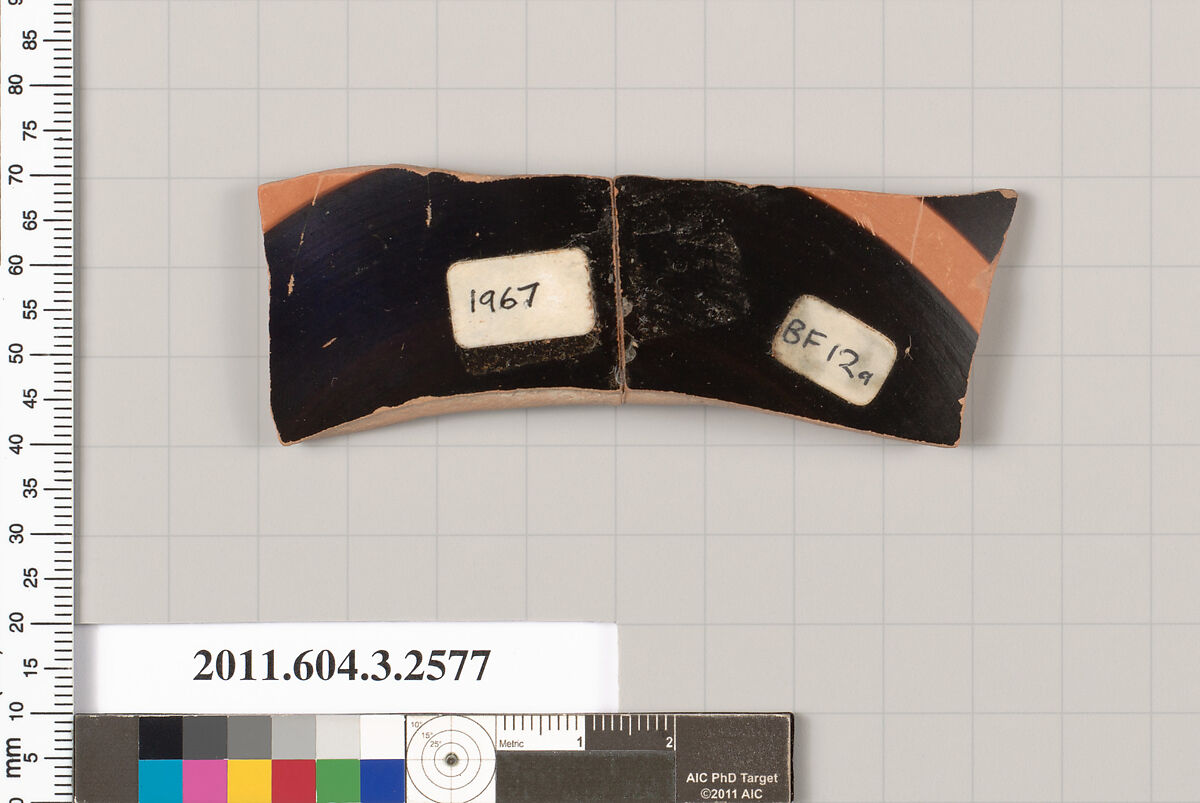 Terracotta fragment of a Little Master cup (drinking cup), Terracotta, Greek, Attic