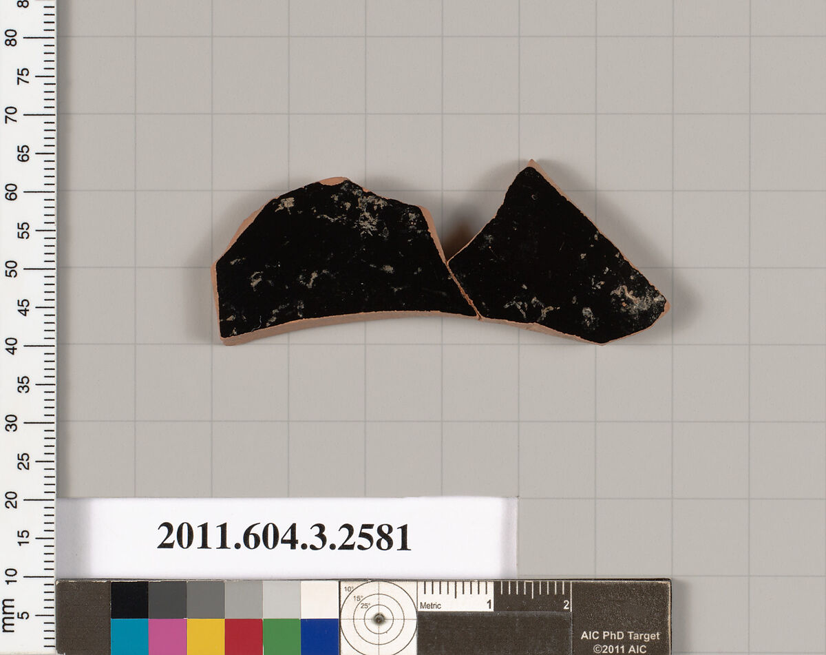 Terracotta fragment of a Little Master cup (drinking cup), Terracotta, Greek, Attic