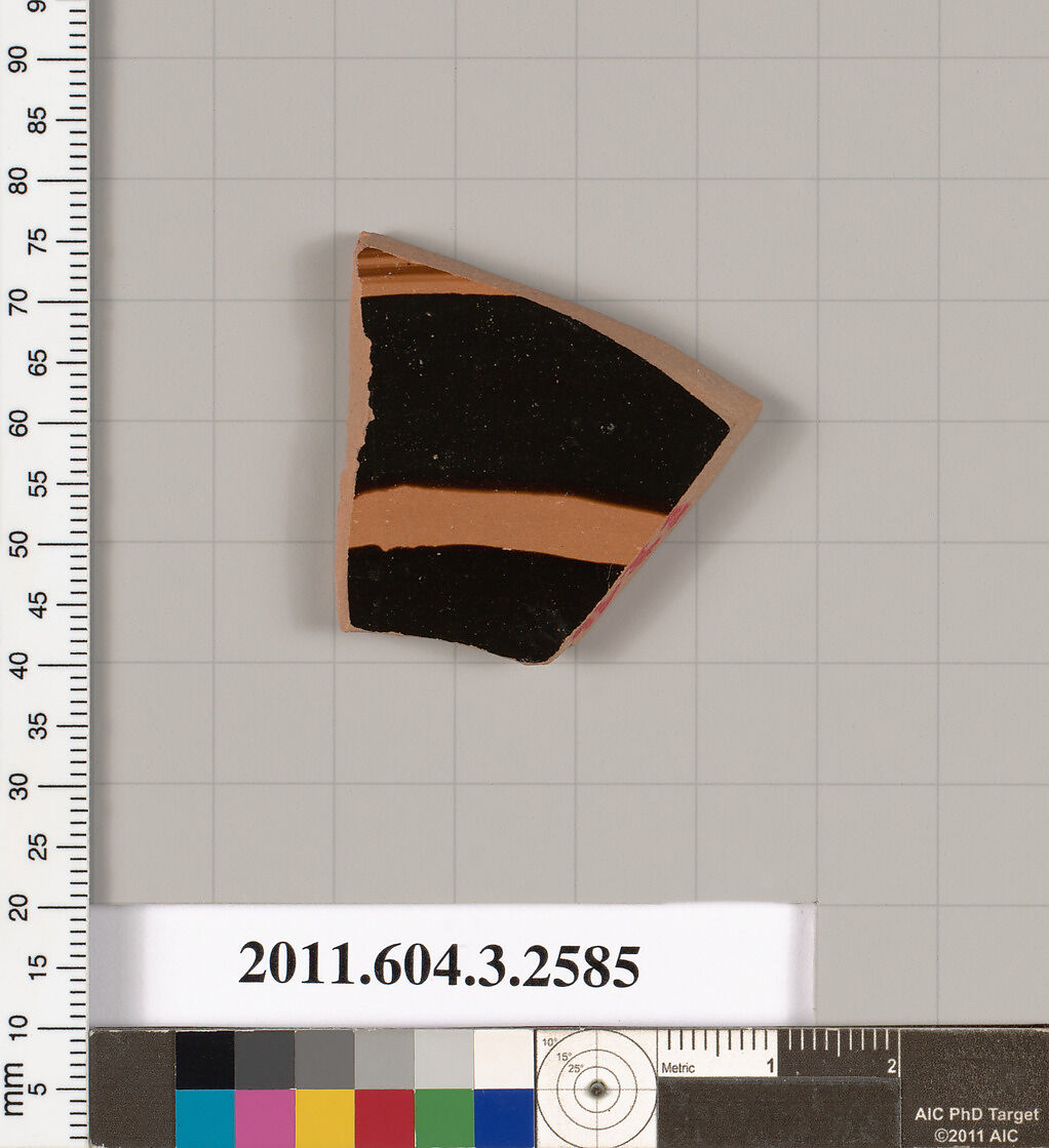 Terracotta fragment of a Little Master cup (drinking cup), Terracotta, Greek, Attic