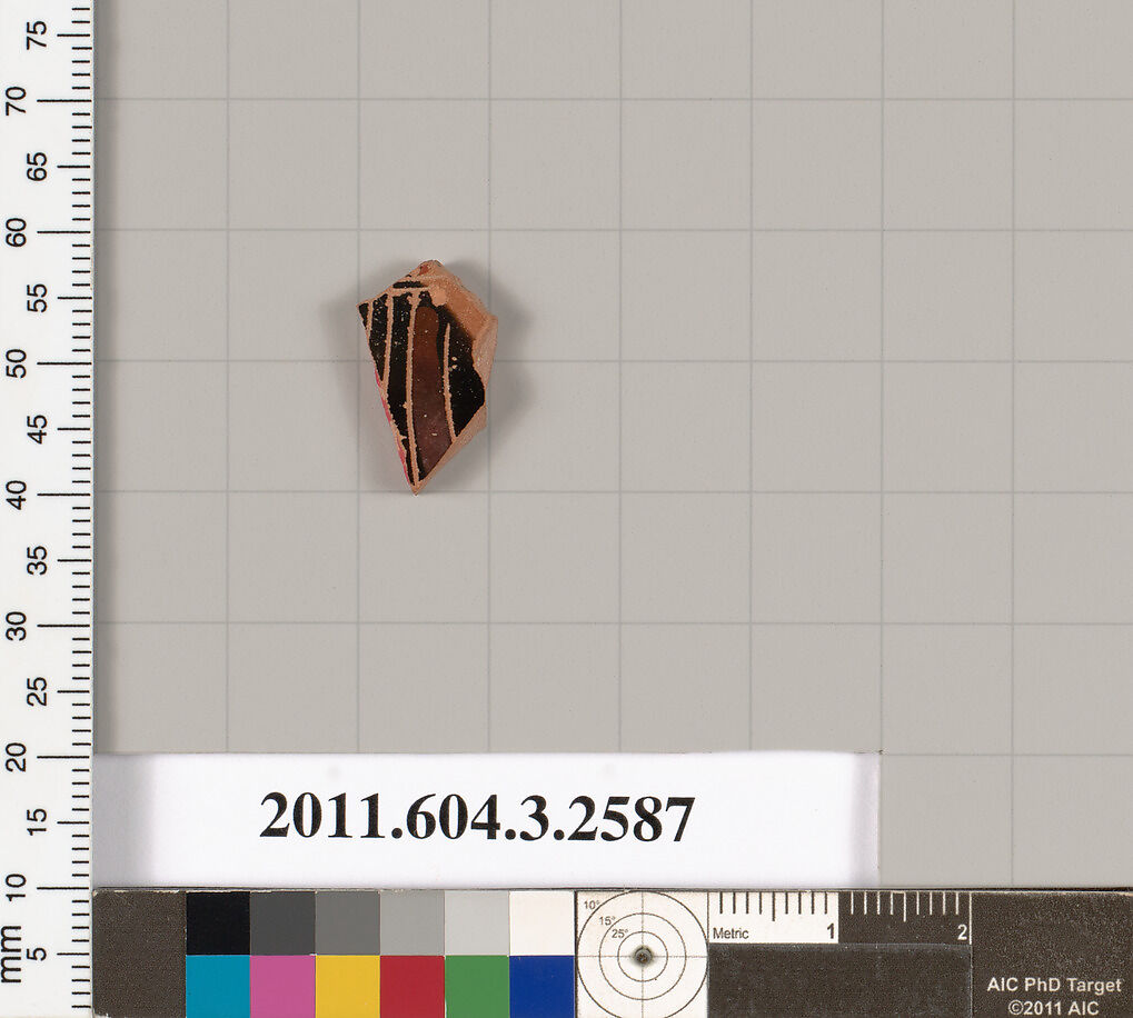 Terracotta fragment of a Little Master cup (drinking cup), Terracotta, Greek, Attic 