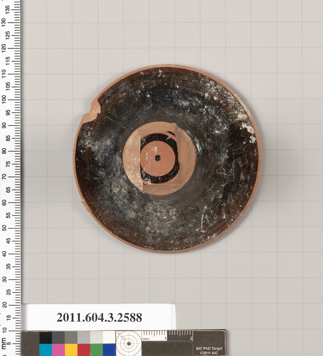 Terracotta fragment of a Little Master cup (drinking cup), Terracotta, Greek, Attic 