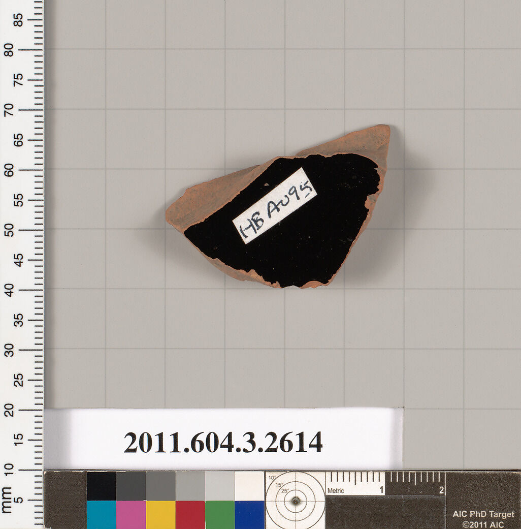 Terracotta fragment of a kylix (drinking cup), Terracotta, Greek, Attic