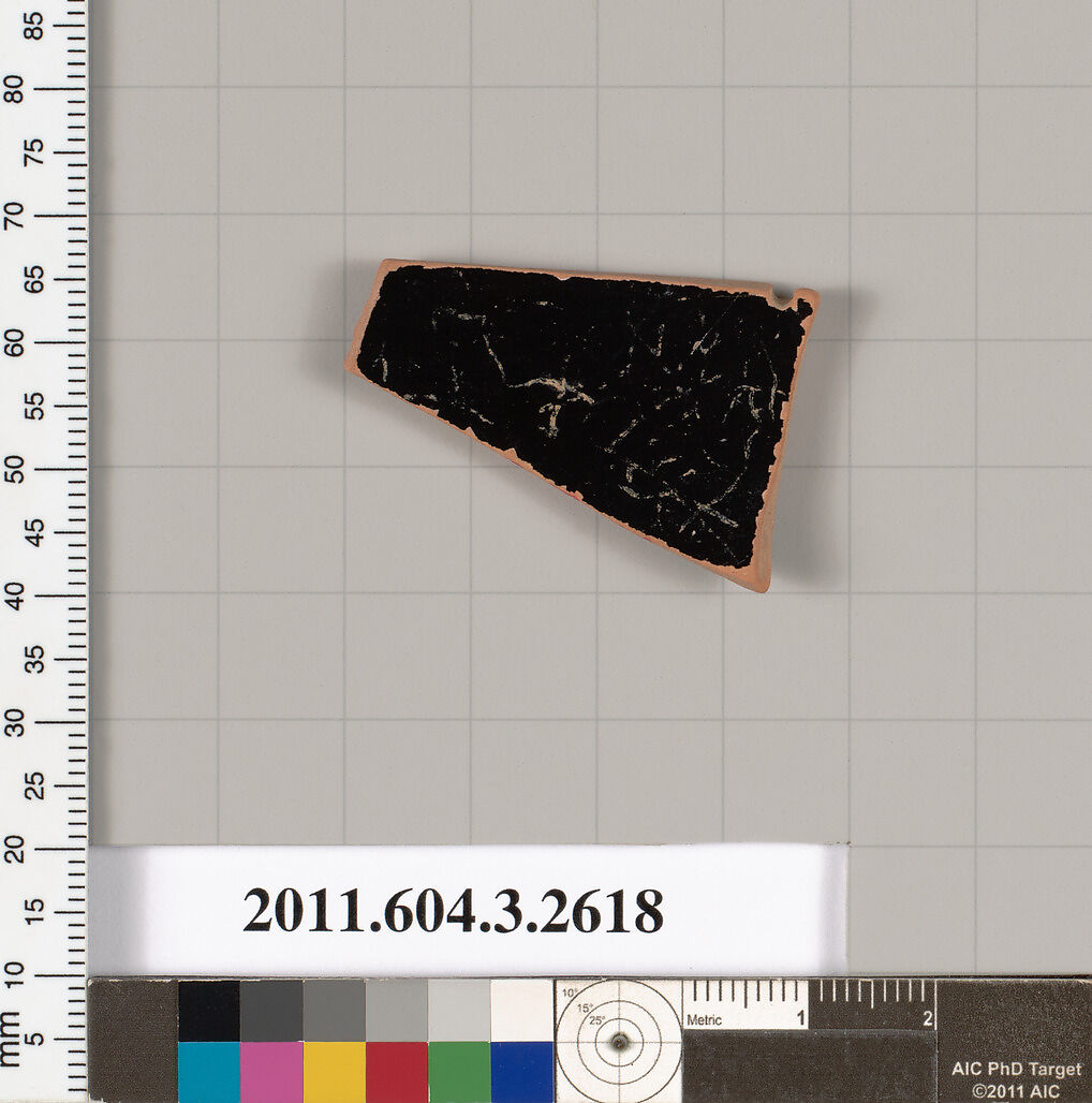 Terracotta fragment of a kylix (drinking cup), Terracotta, Greek, Attic