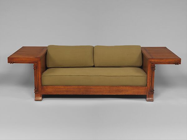 Sofa, Frank Lloyd Wright (American, Richland Center, Wisconsin 1867–1959 Phoenix, Arizona), White oak, oak plywood, secondary woods, wool, American 