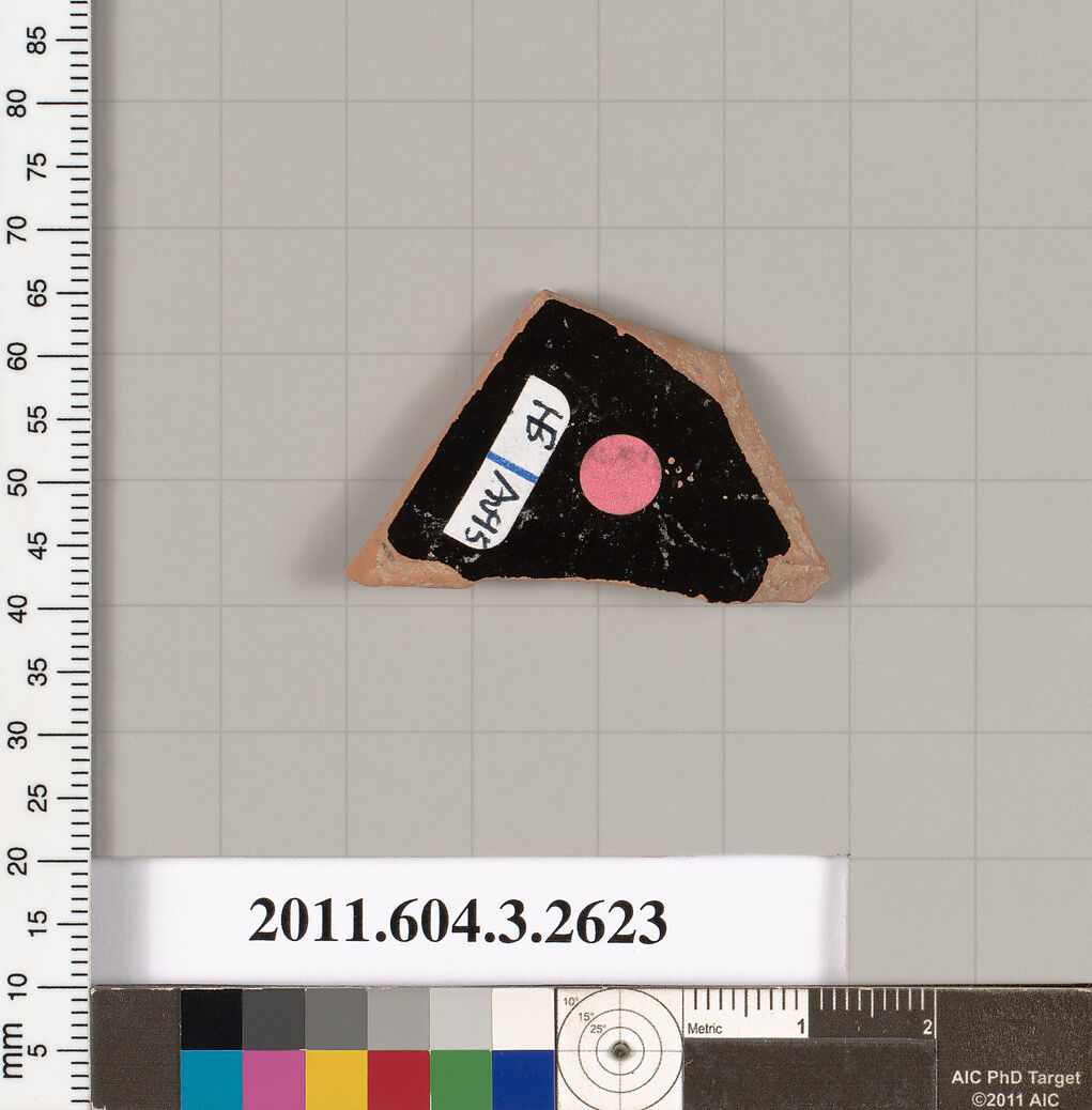 Terracotta fragment of a kylix (drinking cup), Terracotta, Greek, Attic