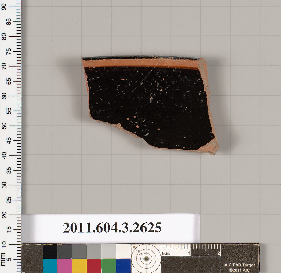 Terracotta rim fragment of a kylix (drinking cup), Terracotta, Greek, Attic