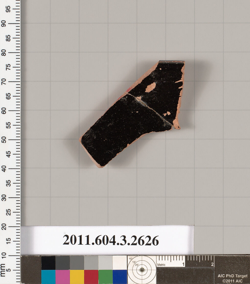 Terracotta rim fragment of a kylix (drinking cup), Terracotta, Greek, Attic