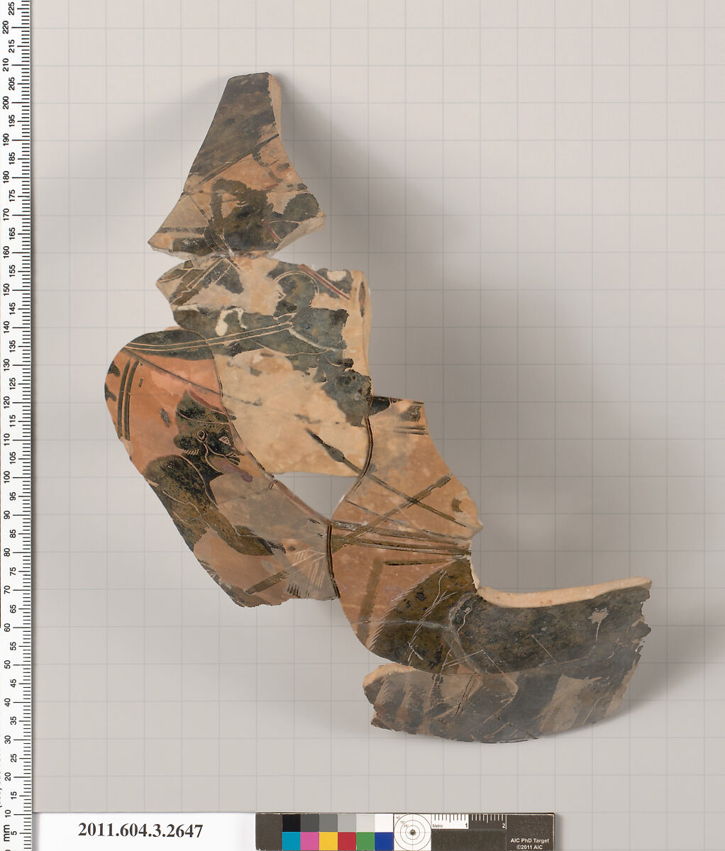 Terracotta fragment of a hydria (water jar), Terracotta, Greek, Attic 