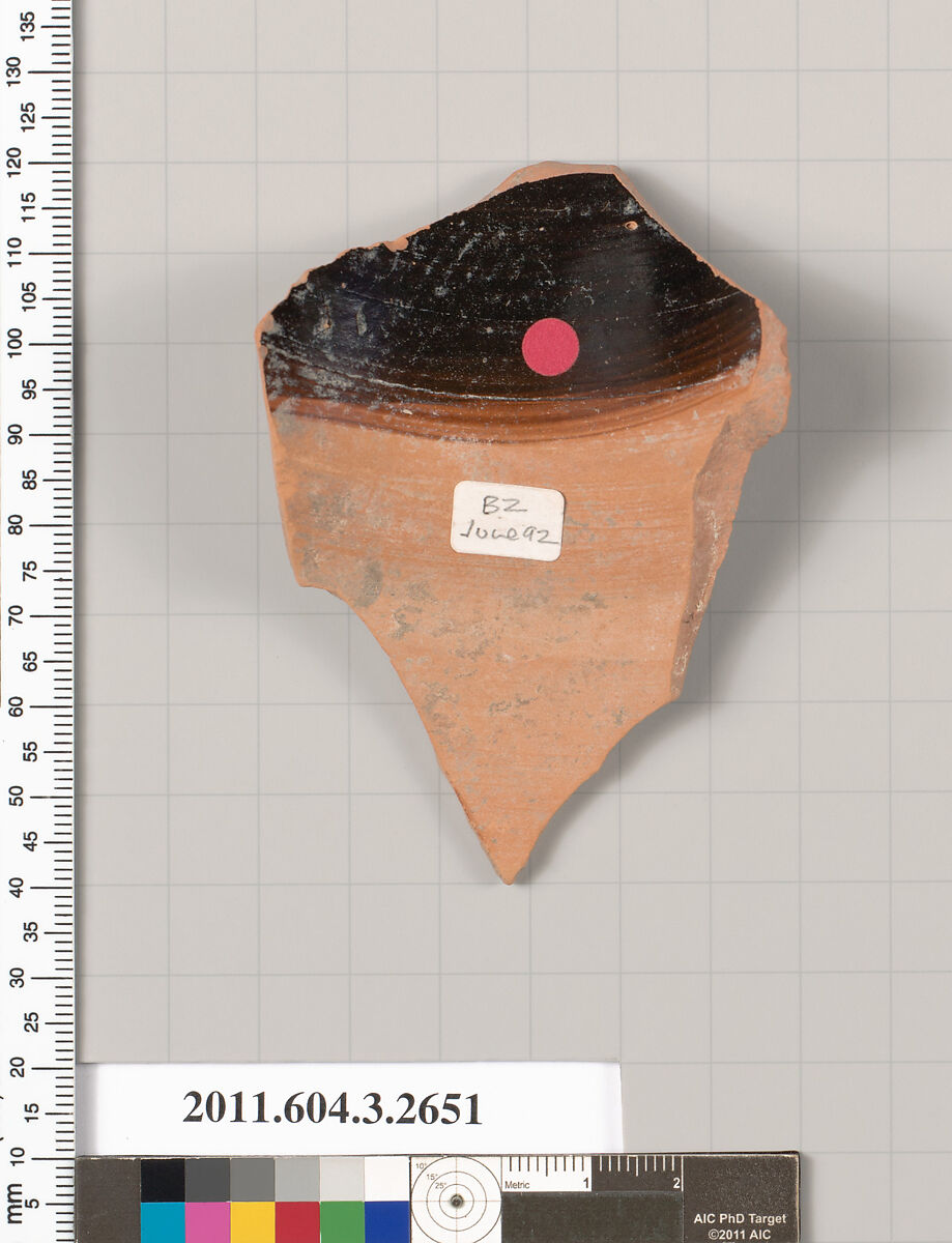 Terracotta fragment of an olpe (jug), Terracotta, Greek, Attic