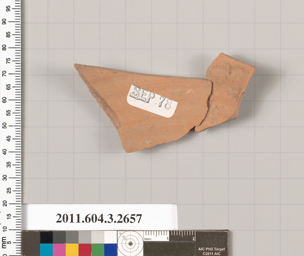 Terracotta fragment of an olpe (jug), Terracotta, Greek, Attic