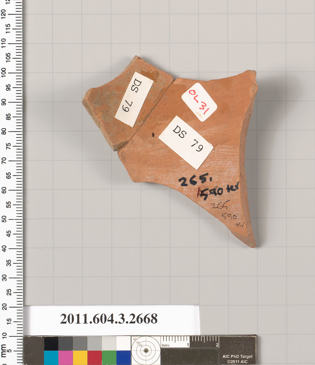 Terracotta fragment of an olpe (jug), Terracotta, Greek, Attic