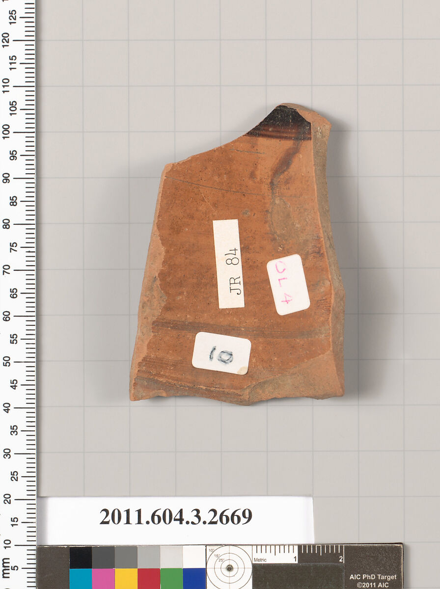 Terracotta fragment of an olpe (jug), Terracotta, Greek, Attic