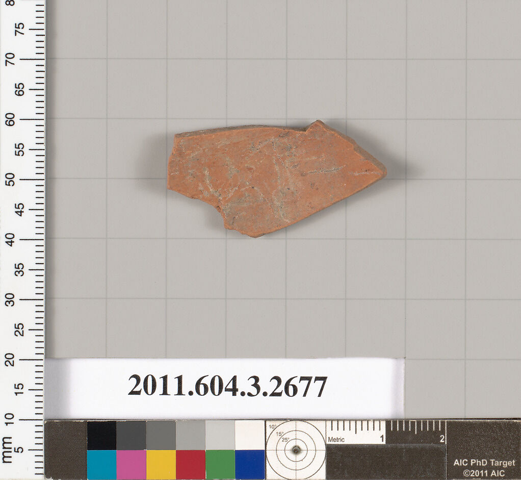 Terracotta fragment of an oinochoe (jug) or olpe (jug), Terracotta, Greek, Attic