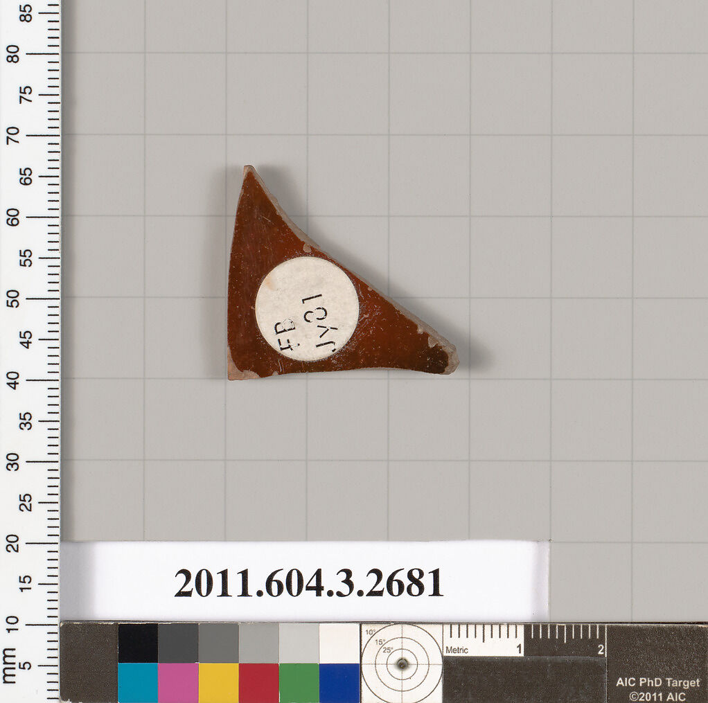 Terracotta fragment of an oinochoe (jug) or olpe (jug), Terracotta, Greek, Attic