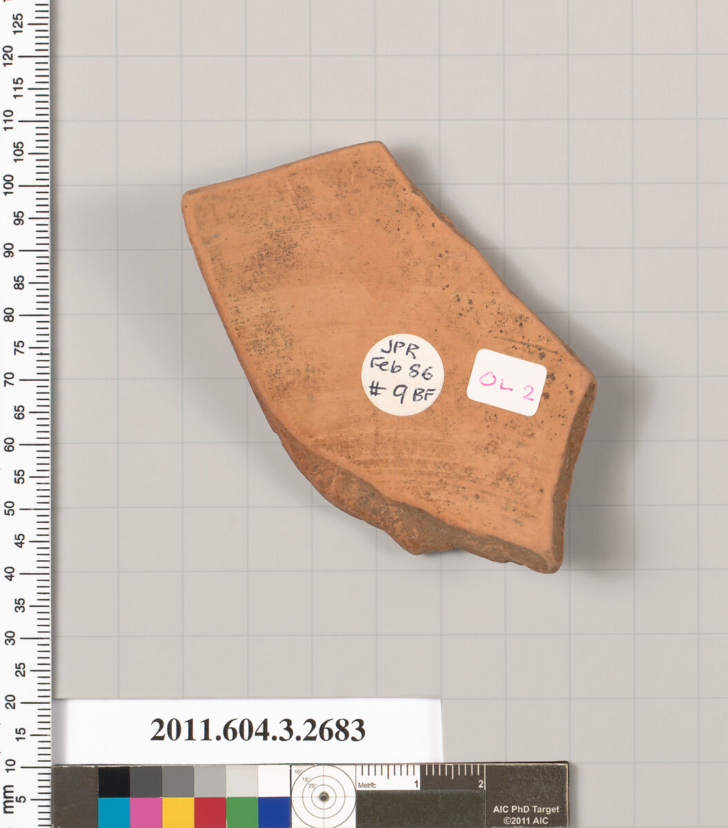 Terracotta fragment of an olpe (jug), Terracotta, Greek, Attic