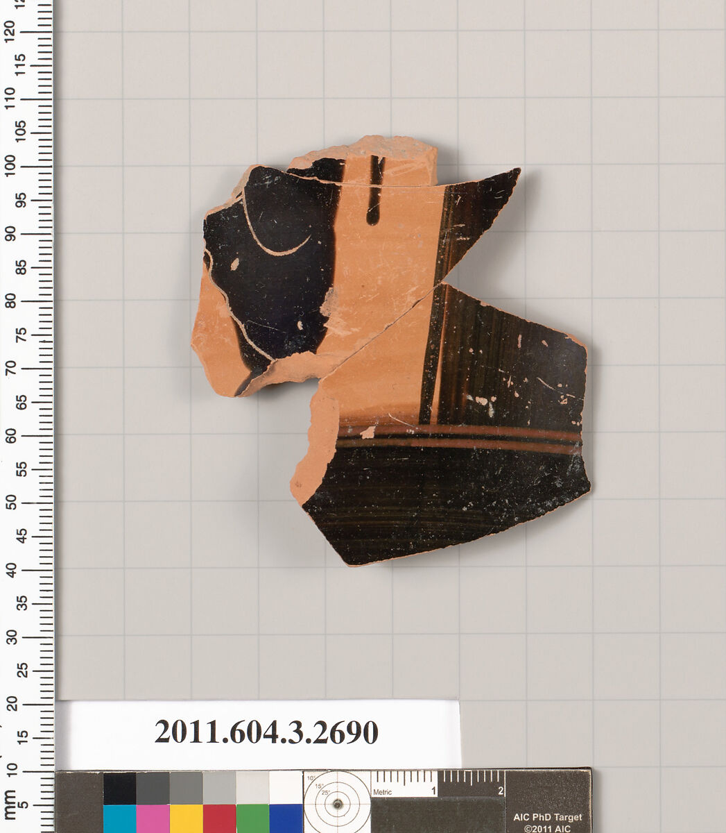 Terracotta fragment of an oinochoe (jug), Terracotta, Greek, Attic 