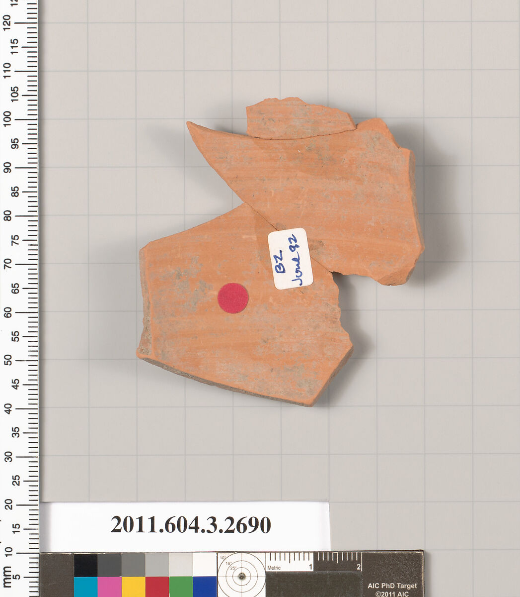 Terracotta fragment of an oinochoe (jug), Terracotta, Greek, Attic