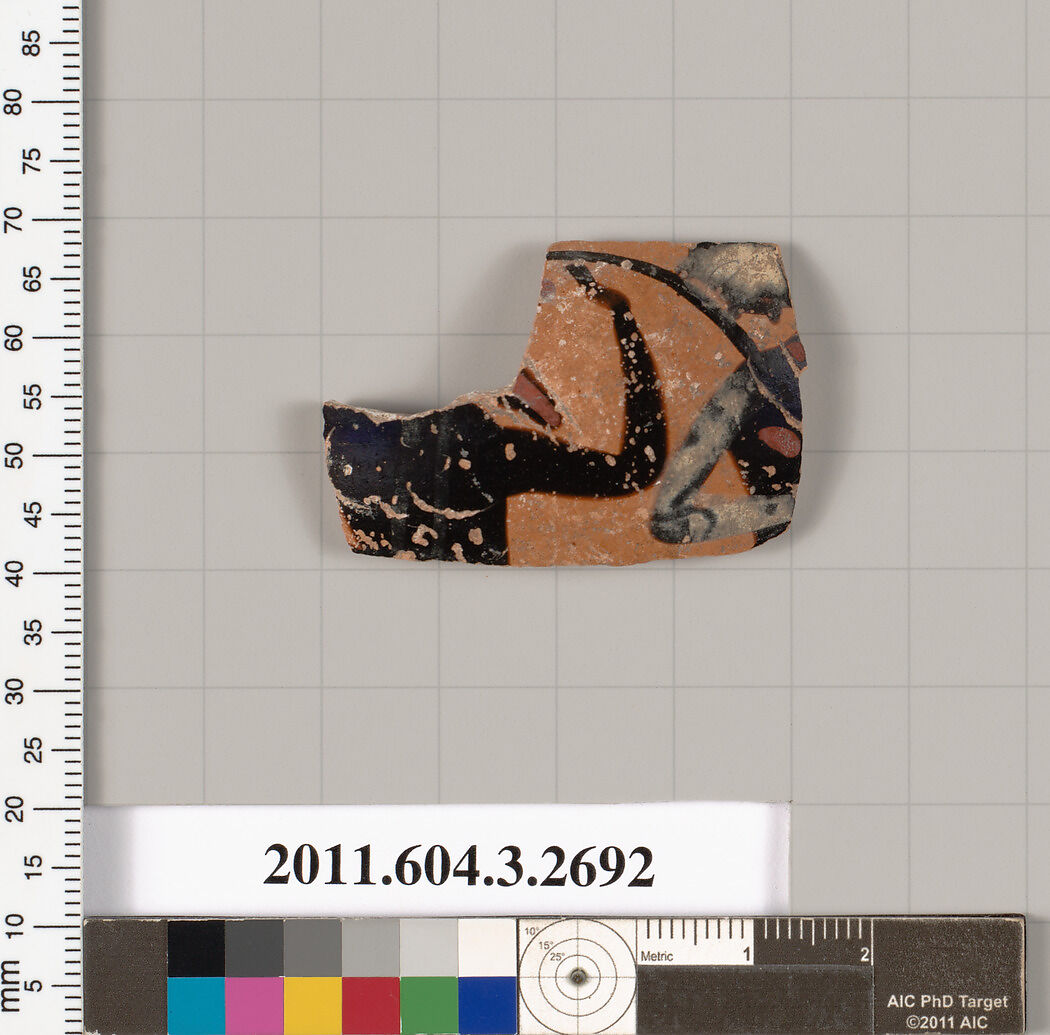 Terracotta fragment of an oinochoe (jug), Terracotta, Greek, Attic 