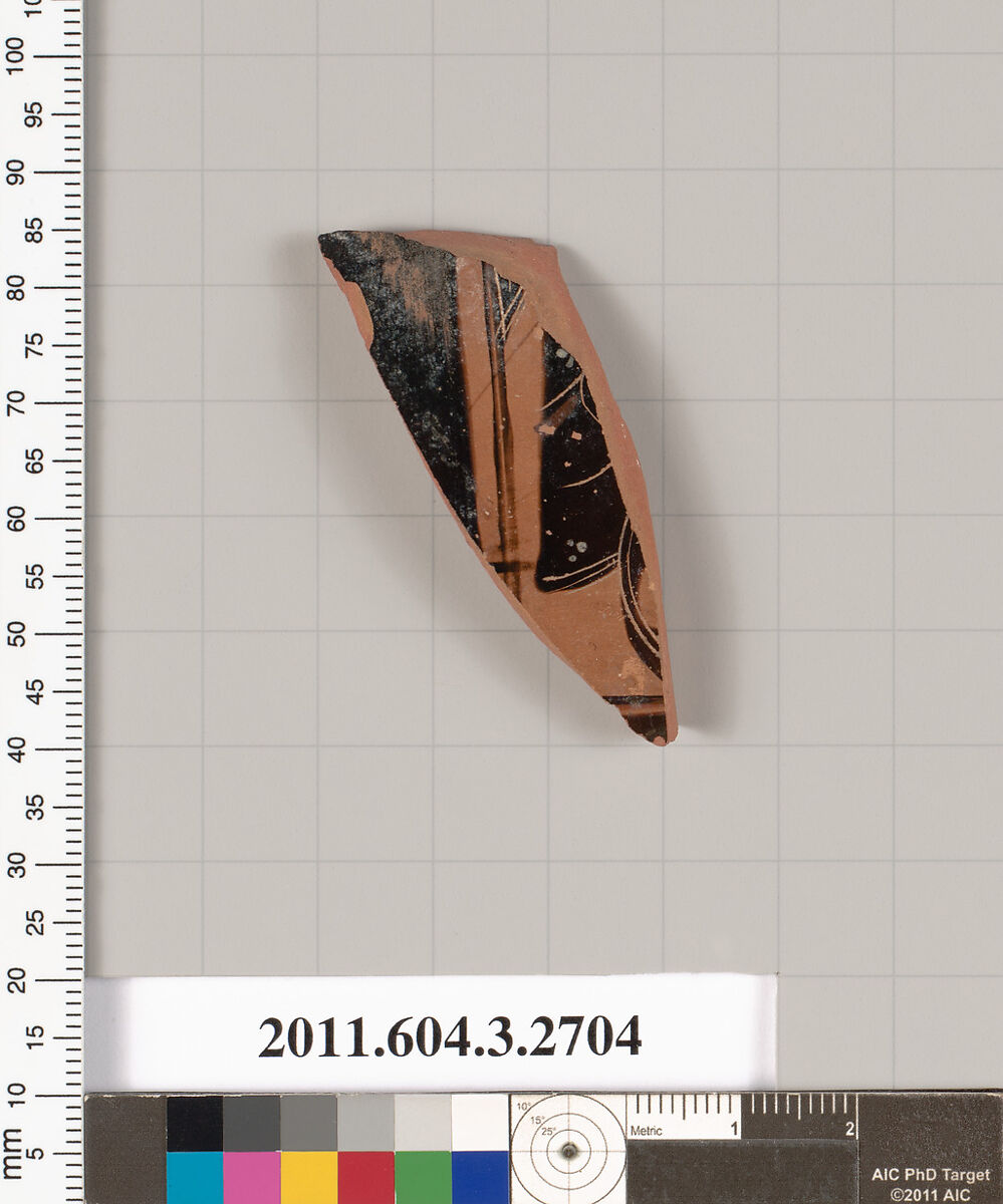 Terracotta fragment of an oinochoe (jug), Terracotta, Greek, Attic 
