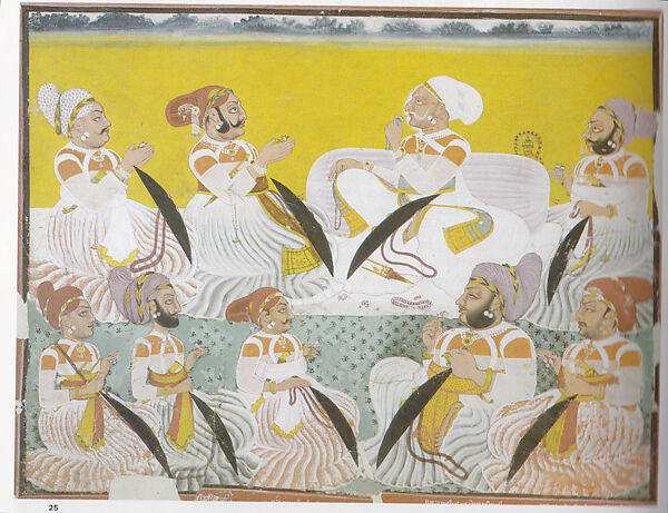 Darbar of Rawat Jaswant Singh with Kunvar Ragho Das, Attributed to Bagta (active ca. 1761–1814), Opaque watercolor on paper, India (Devgarh, Mewar, Rajasthan) 